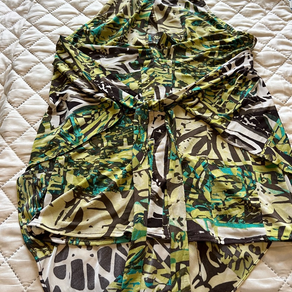 Cache Vibrant Green and Black Patterned Top